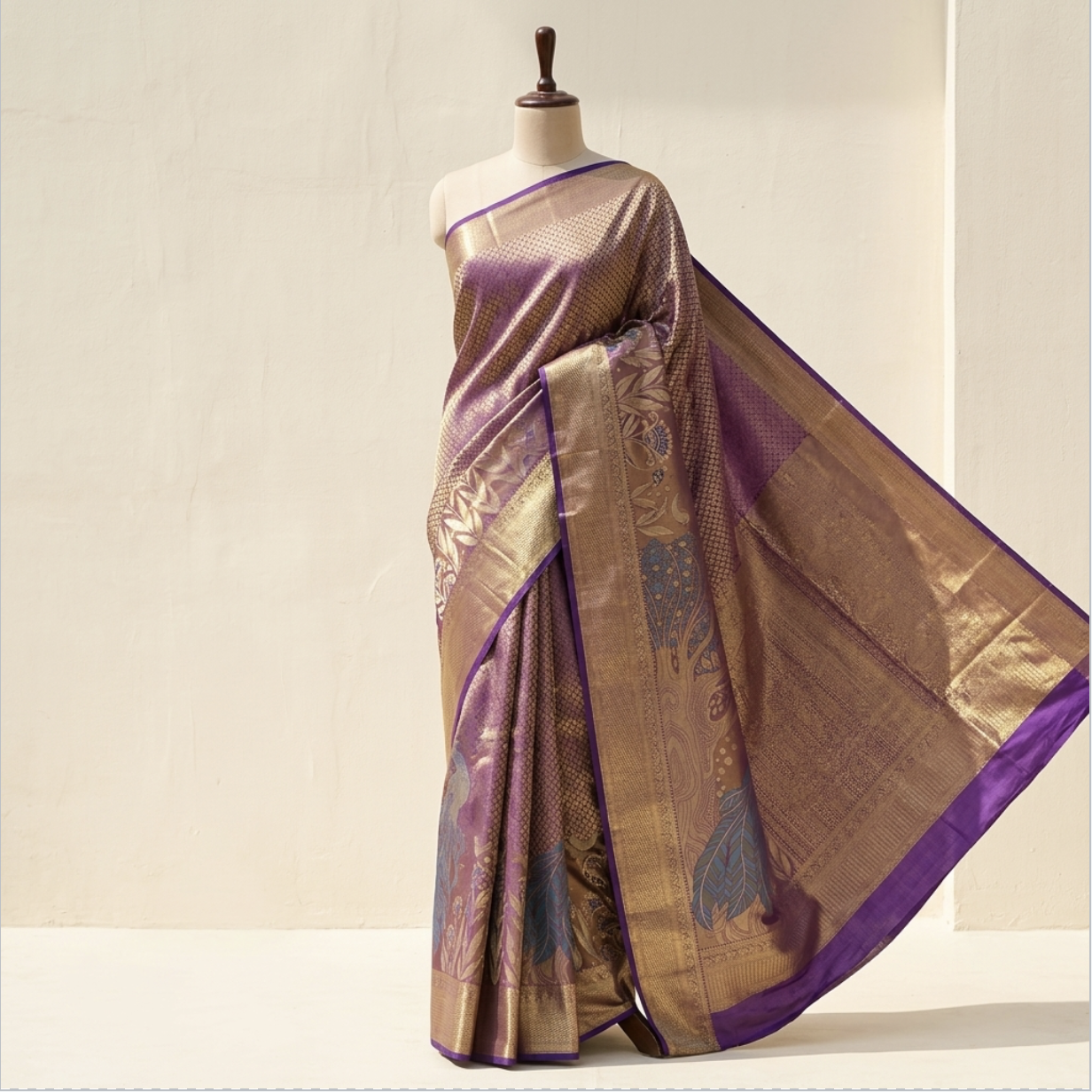 Royal Pink Peacock Zari Saree