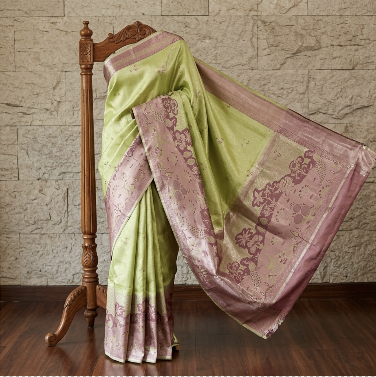 Pastel Lime Garden Zari Saree