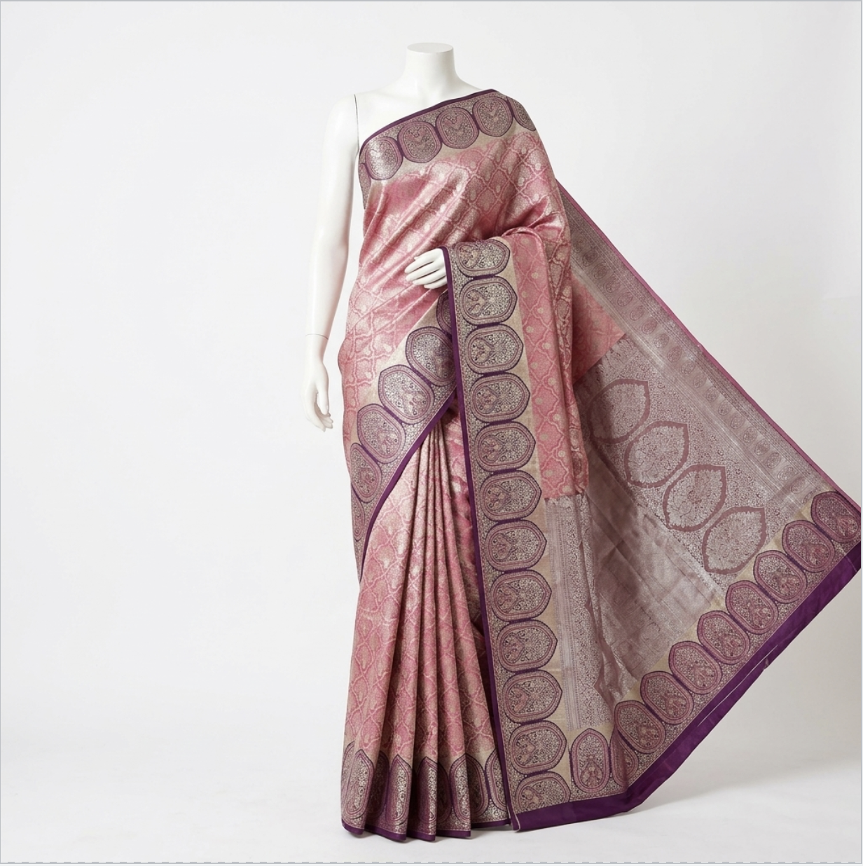 Blush Pink Royal Zari Saree