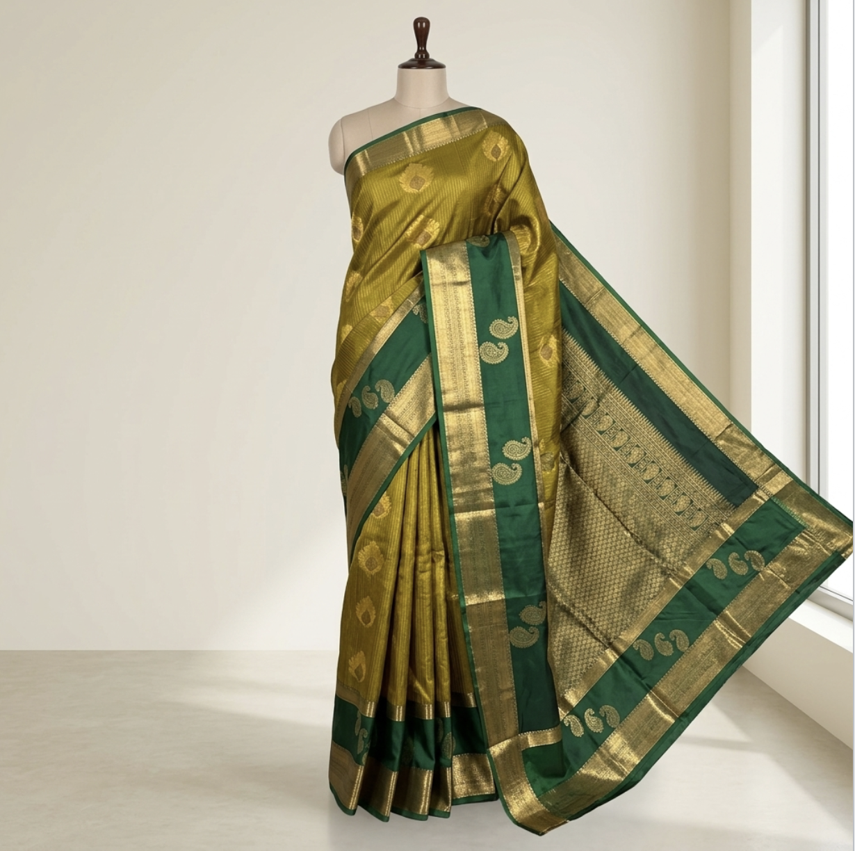 Olive Gold Semi Silk Saree