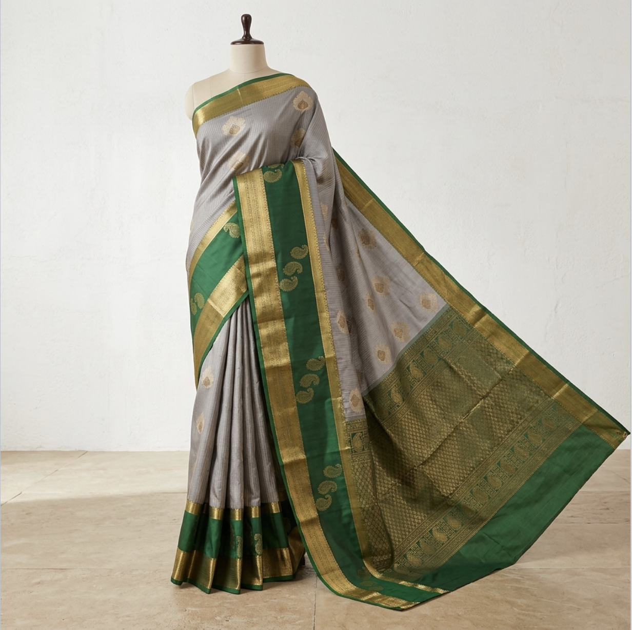 Pearl Grey Semi Silk Saree